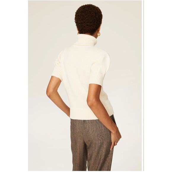 Adam Lippes Sweater Womens Small White Puff Sleeve Knit Turtleneck Cotton Wool - Picture 5 of 12